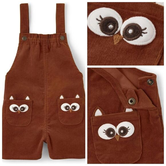 Girls Gymboree Brown Soft Cotton Corduroy Fall Owl Overall Shorts Size 5t NEW - Picture 1 of 5